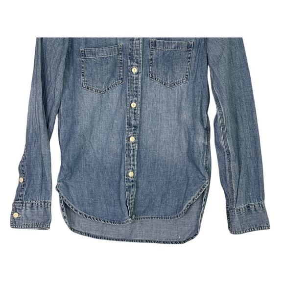 J. Crew Cotton Chambray Long Sleeve Denim Button Down Shirt Pockets 00 Blue - Picture 3 of 15